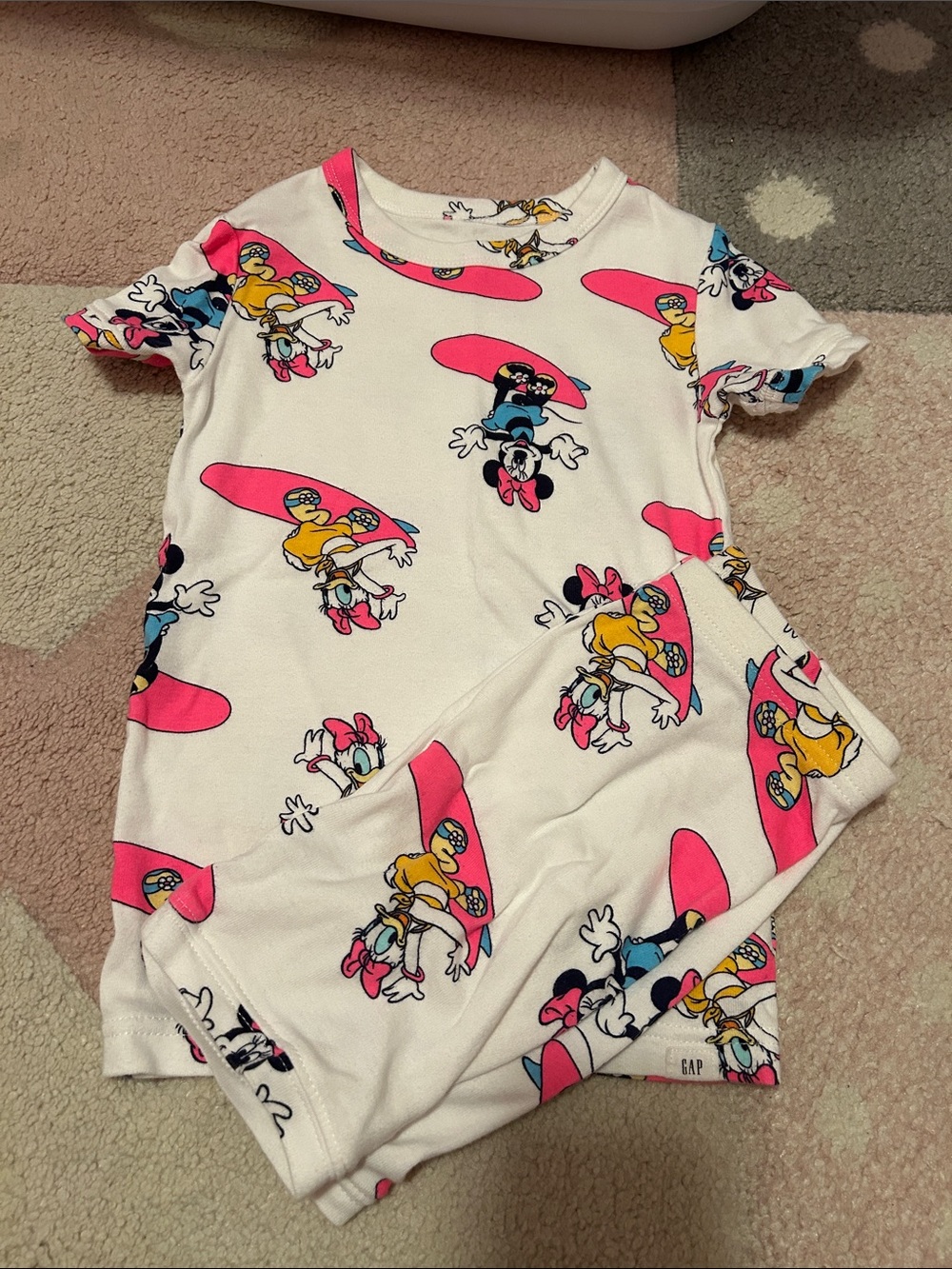 GAP White Pajama Set with Pink and Yellow Surf Characters